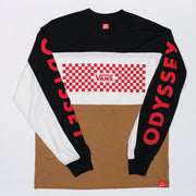 Long-sleeve shirt with Vans and Odyssey branding on a white background