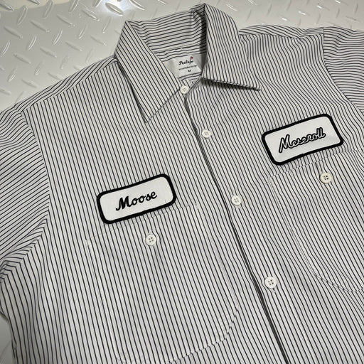 striped work shirt with custom name 